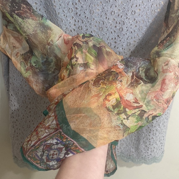 Like New Sundance long Sleeve Silk Scarf w/ Lace Bodice Bohemian Top Mixed Media - Picture 6 of 9